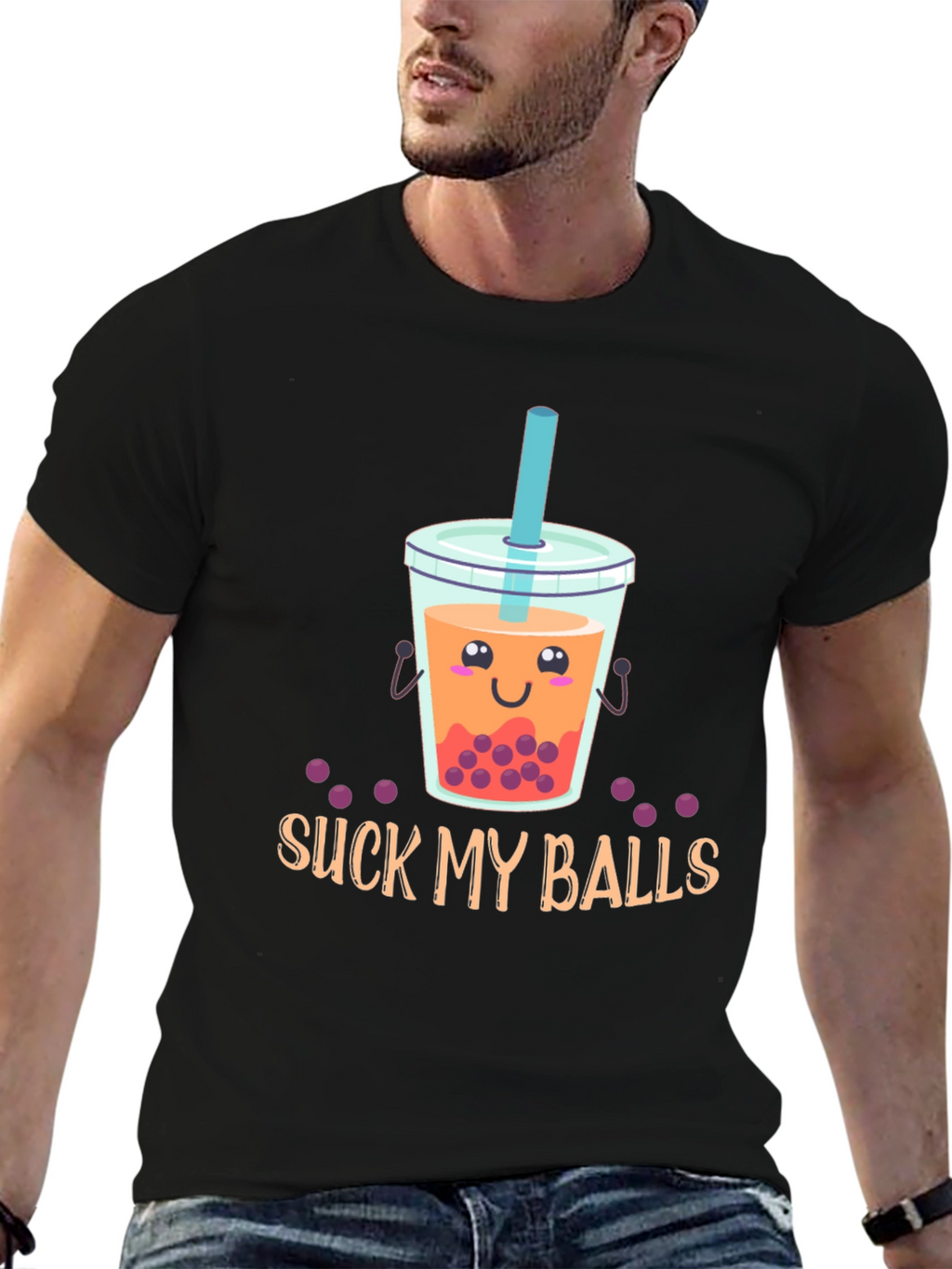 Suck My Balls Funny Bubble Tea Graphic T-Shirt