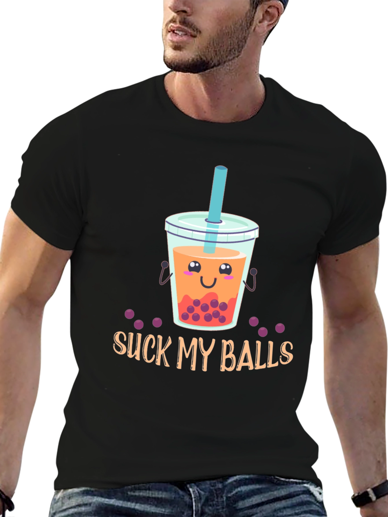 Suck My Balls Funny Bubble Tea Graphic T-Shirt