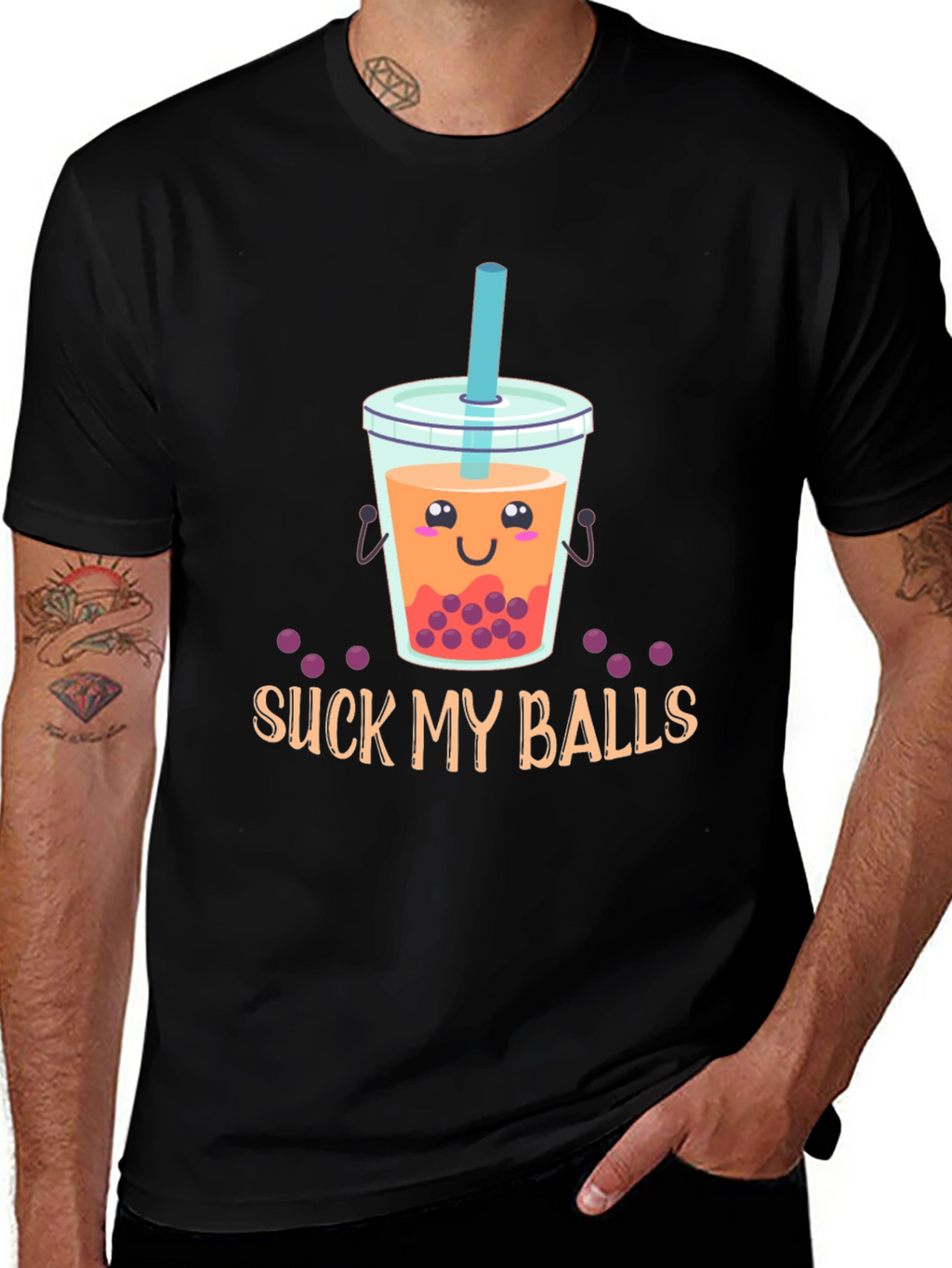 Suck My Balls Funny Bubble Tea Graphic T-Shirt