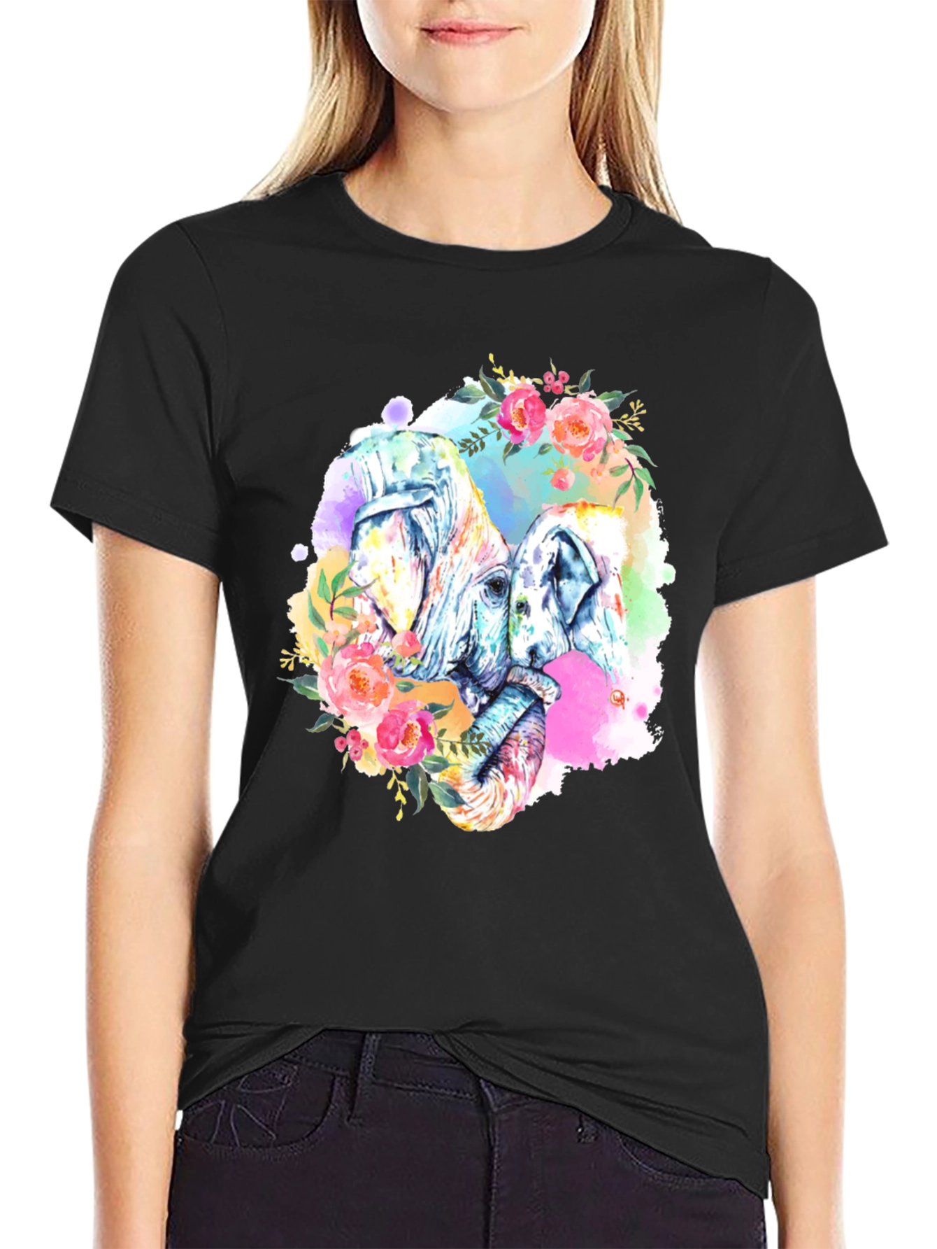 Floral Elephant Watercolor T-Shirt