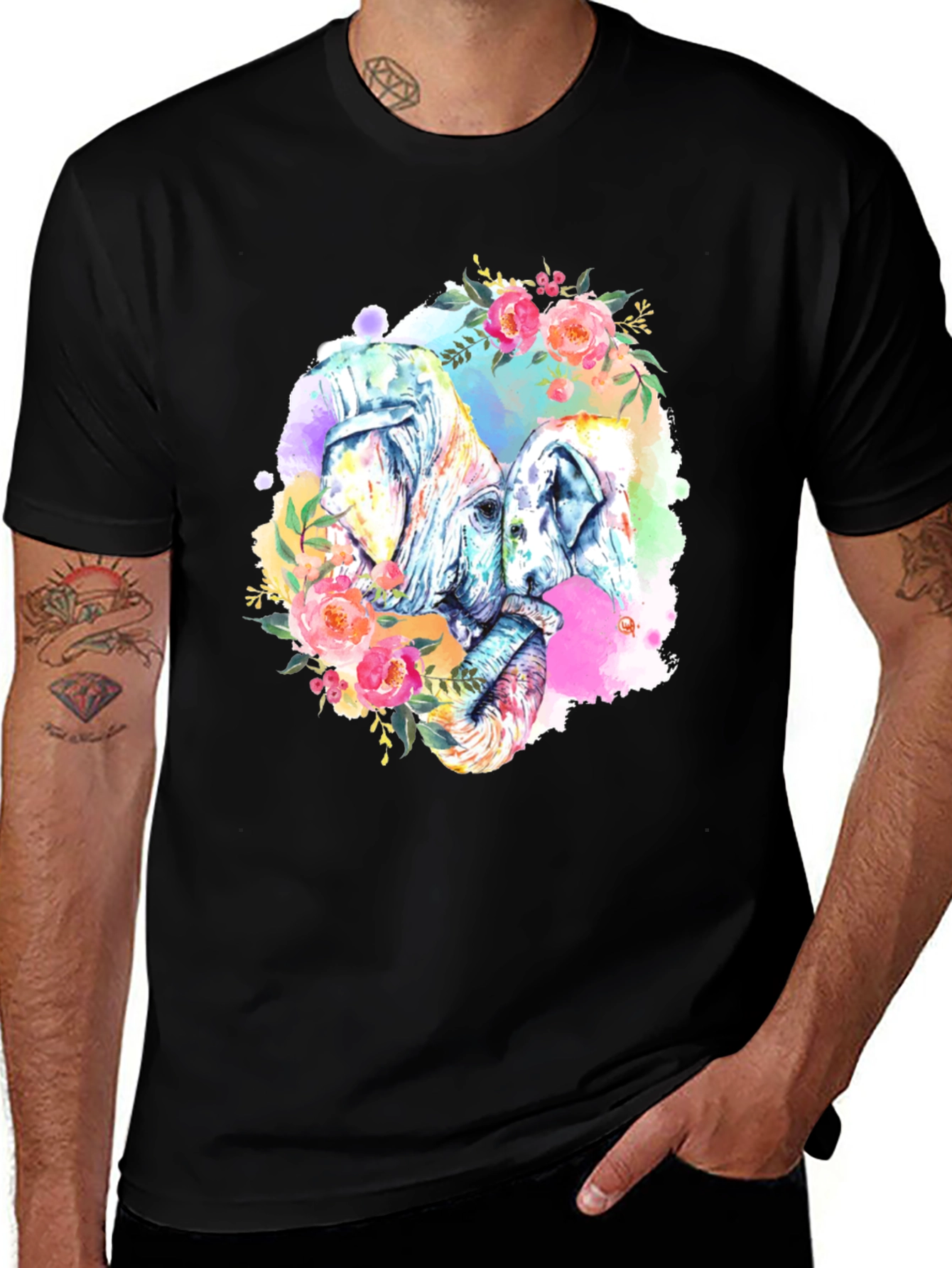 Floral Elephant Watercolor T-Shirt