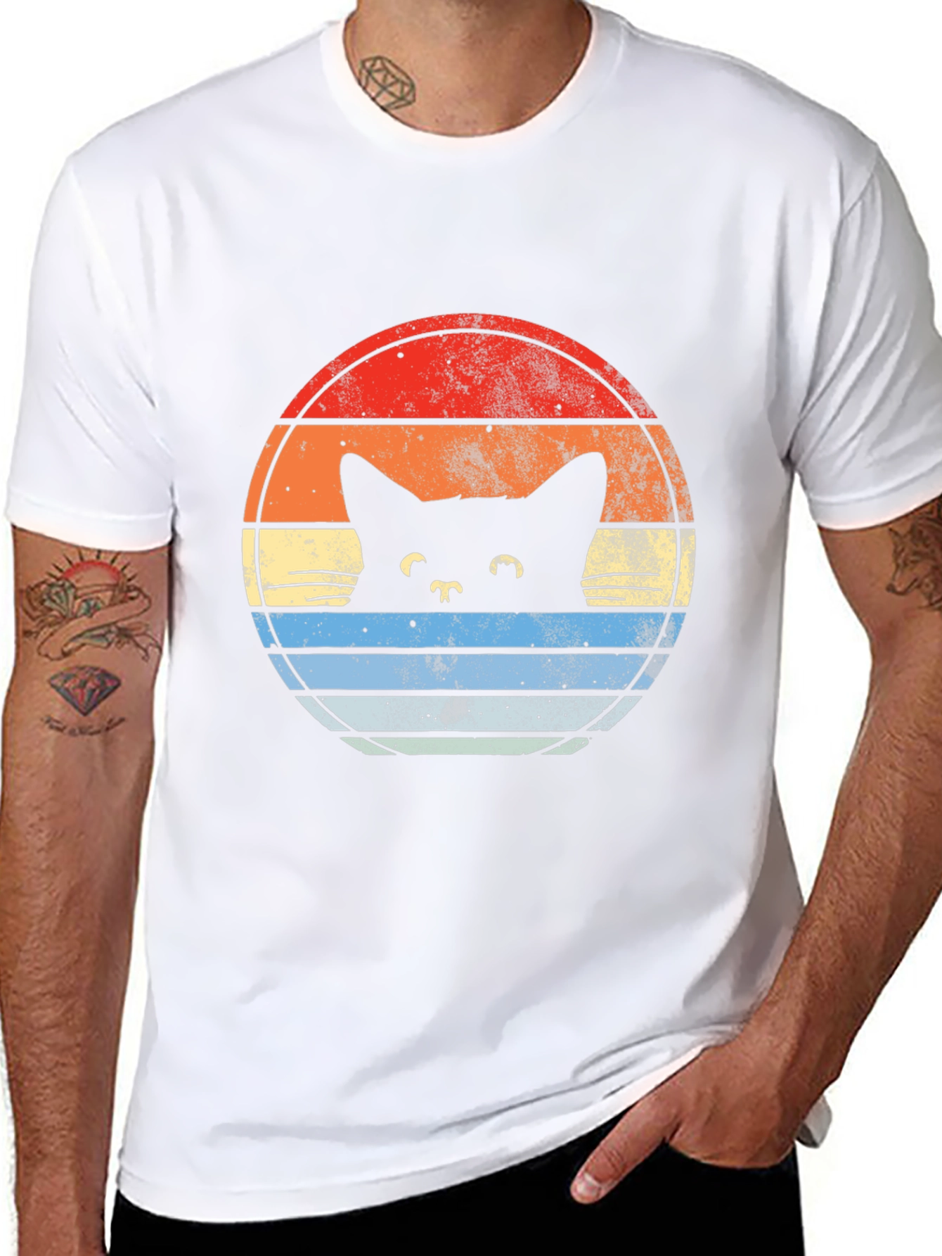 Retro Cat Sunset Graphic T-Shirt