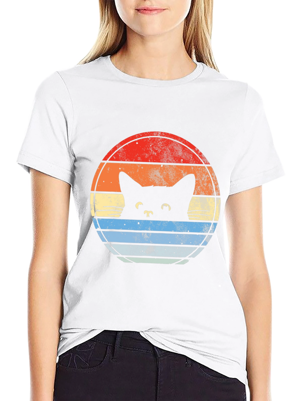 Retro Cat Sunset Graphic T-Shirt