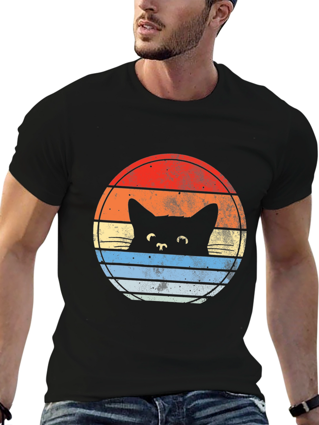 Retro Cat Sunset Graphic T-Shirt
