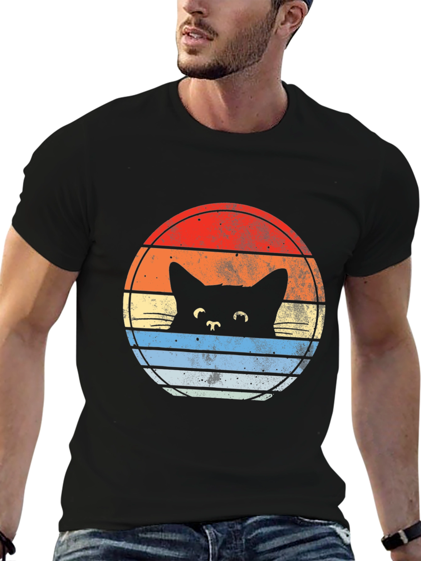 Retro Cat Sunset Graphic T-Shirt