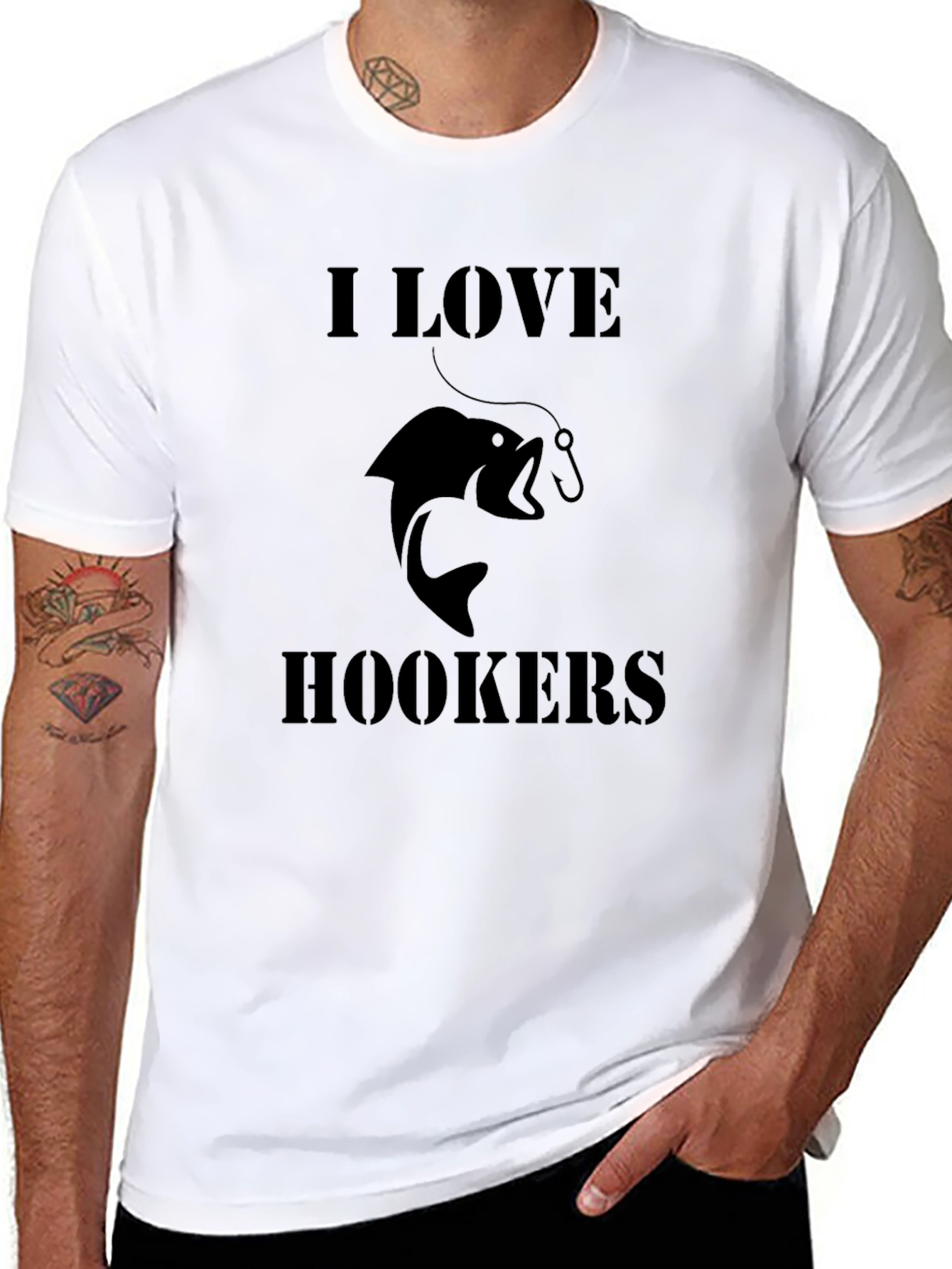 I Love Hookers Fishing T-Shirt - Black