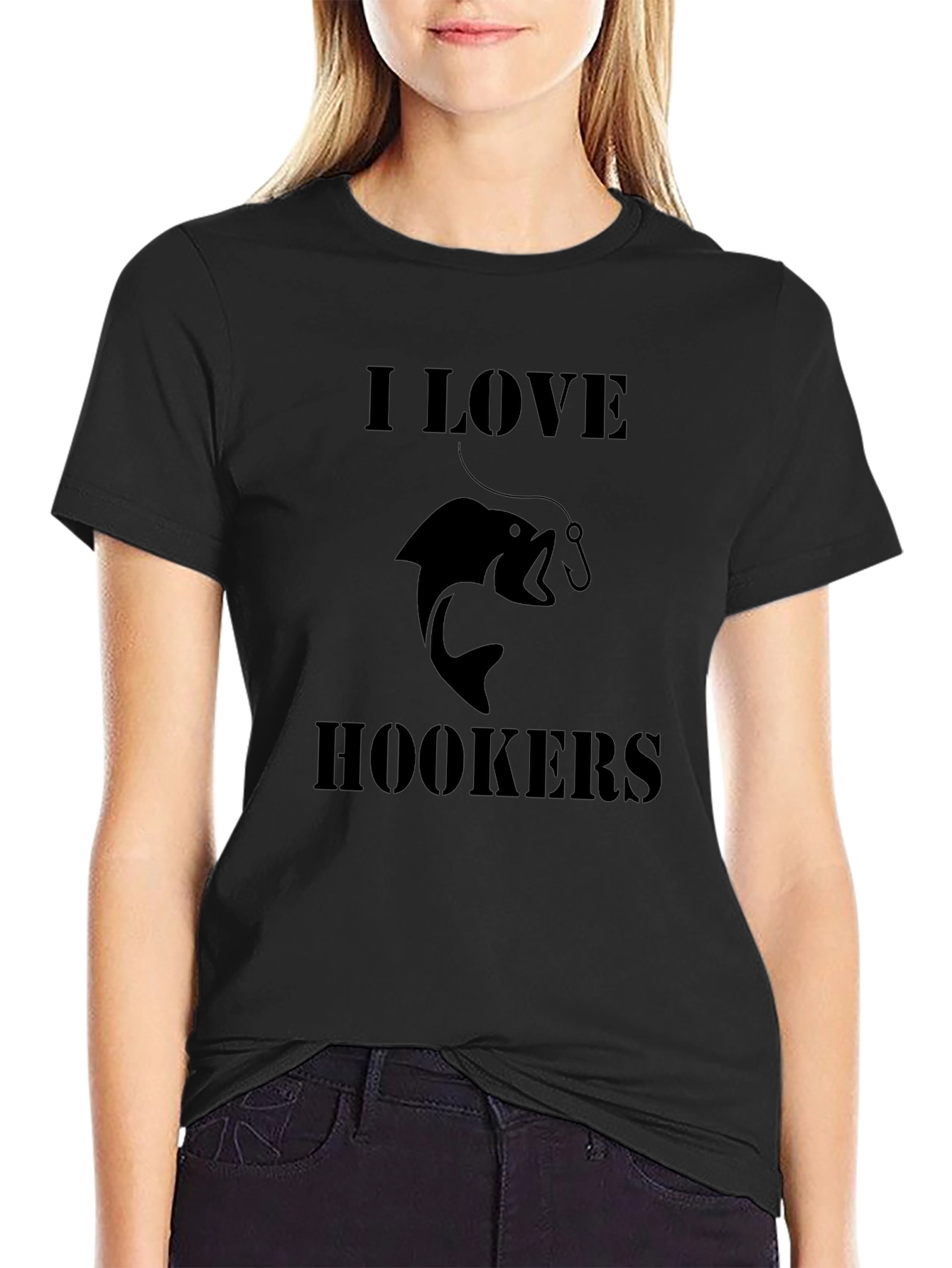 I Love Hookers Fishing T-Shirt - Black