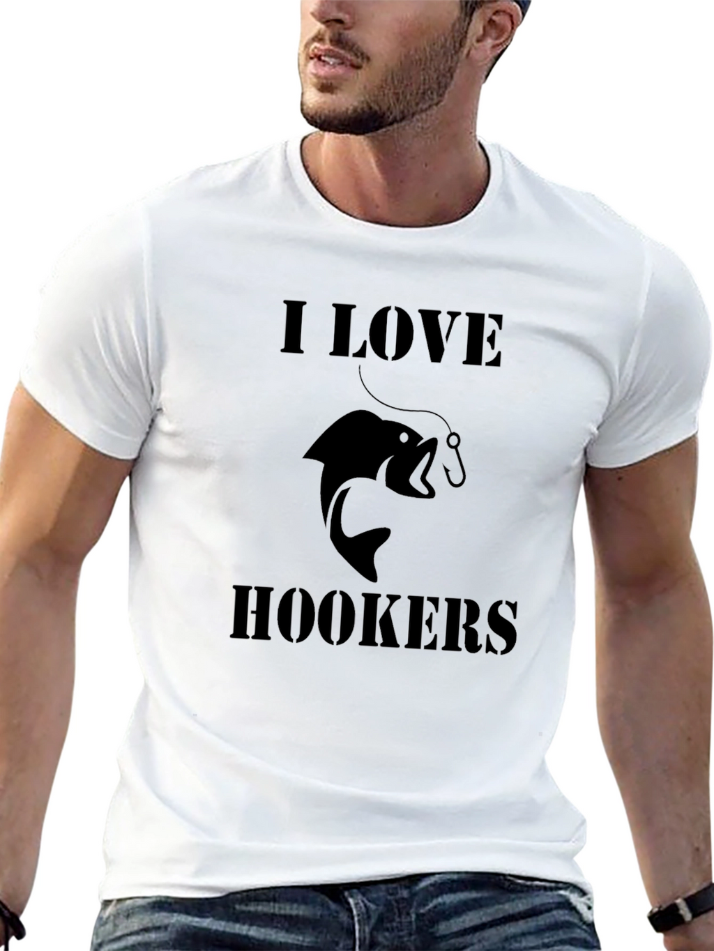 I Love Hookers Fishing T-Shirt - Black