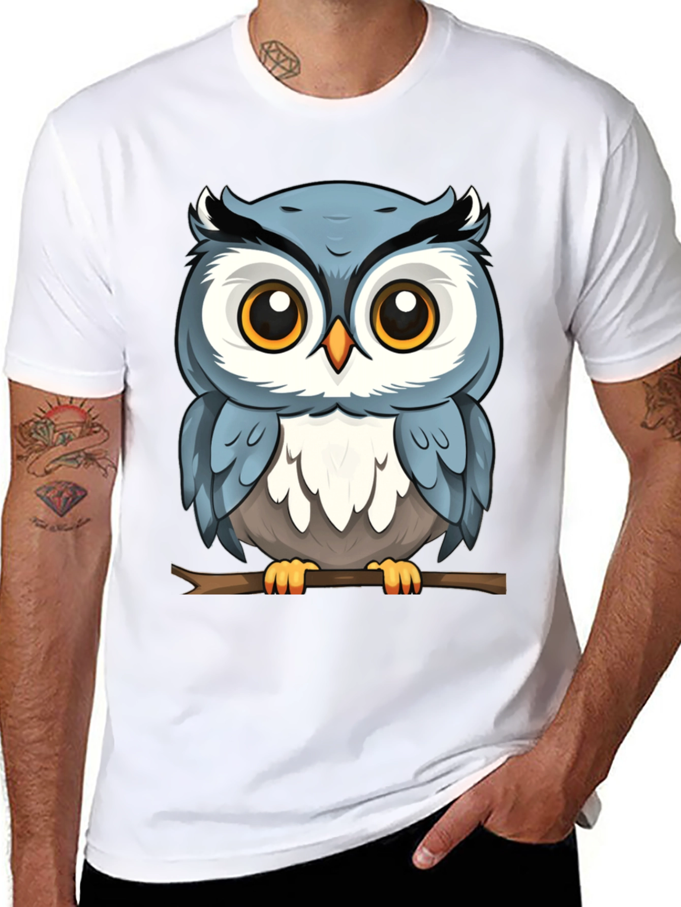 Cute Owl Graphic T-Shirt - Mens Black Tee