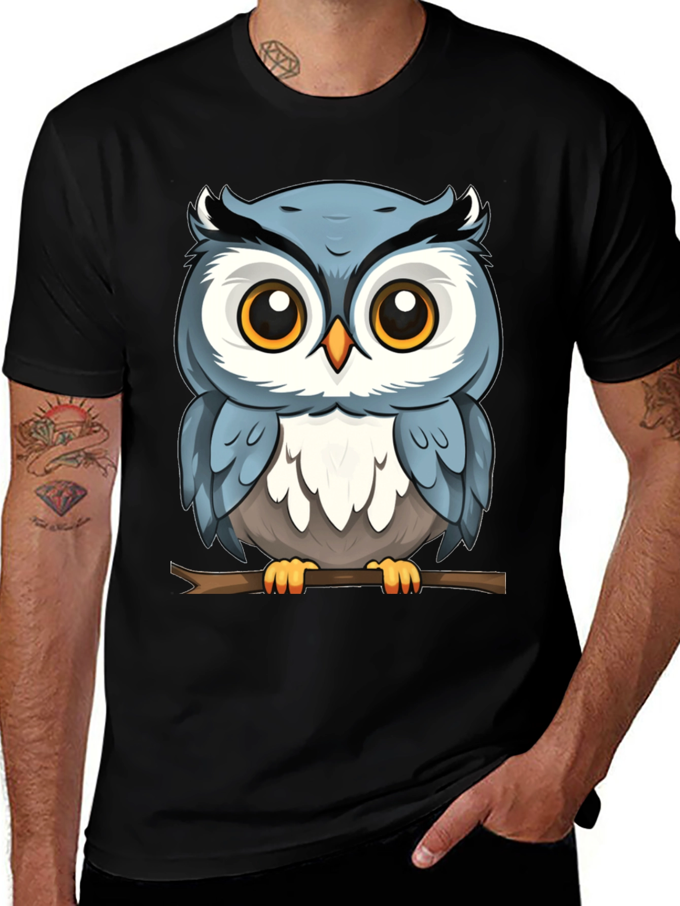 Cute Owl Graphic T-Shirt - Mens Black Tee