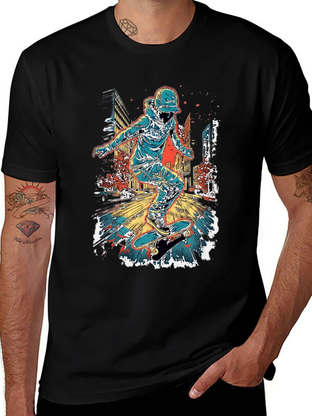 Skateboarder Graphic Print Mens T-Shirt