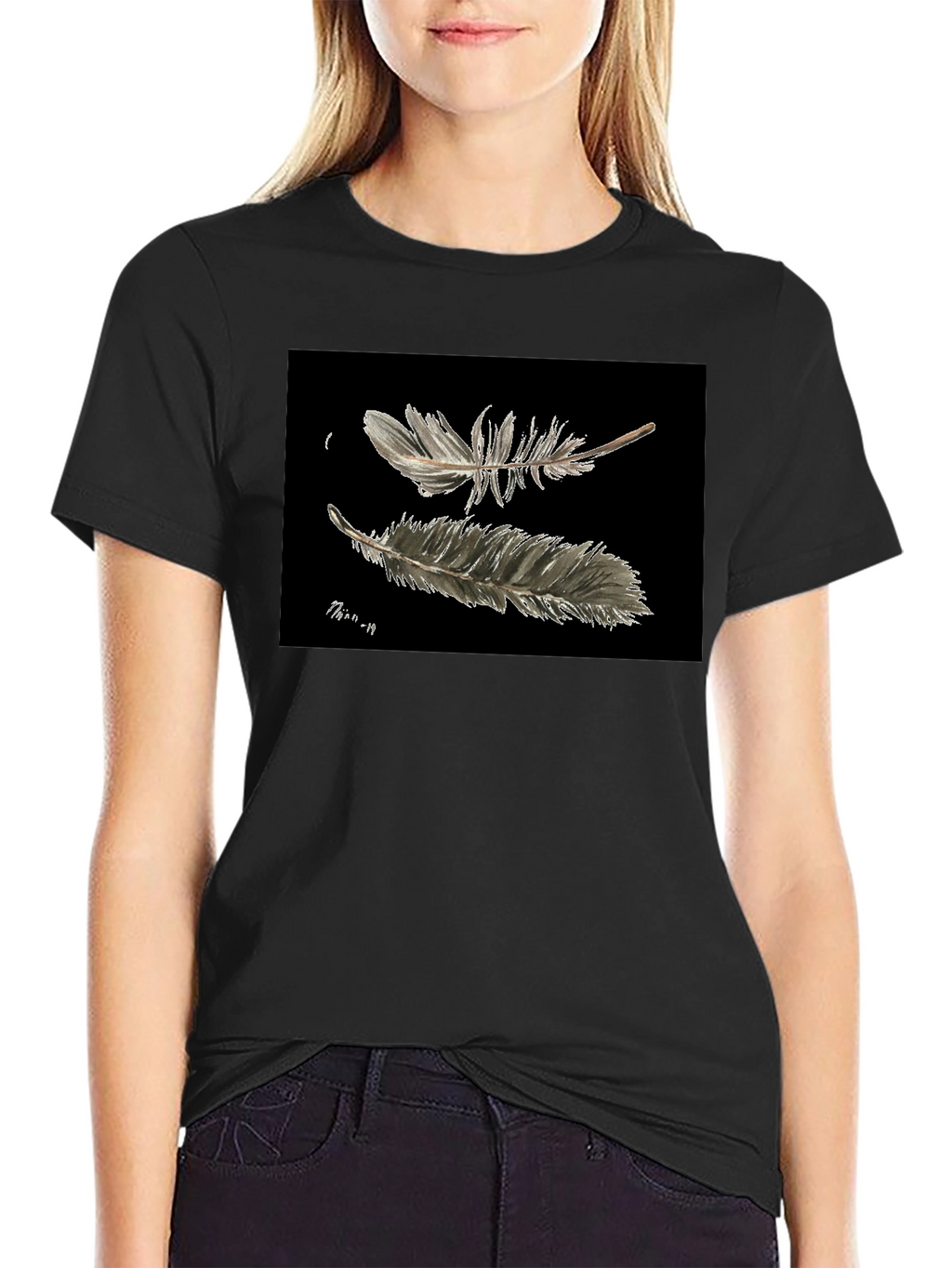 Feather Print Black T-Shirt