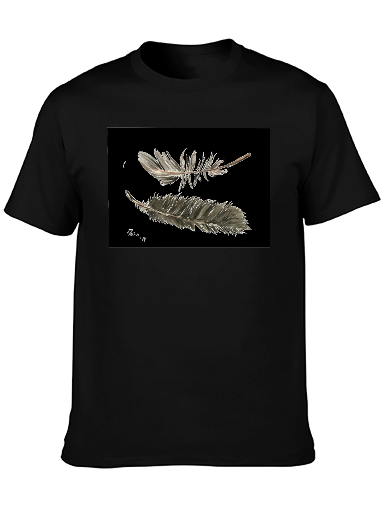 Feather Print Black T-Shirt