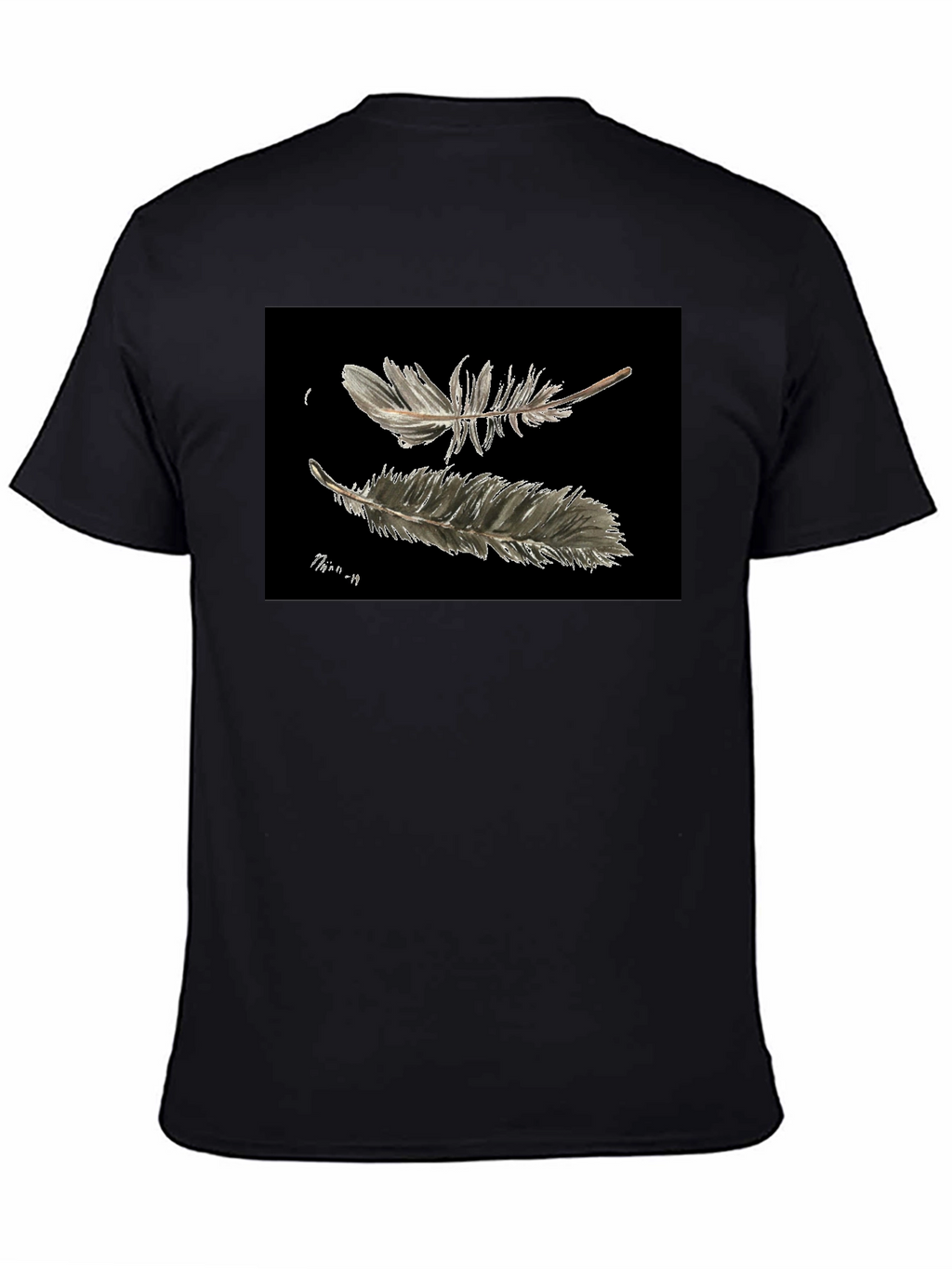 Feather Print Black T-Shirt