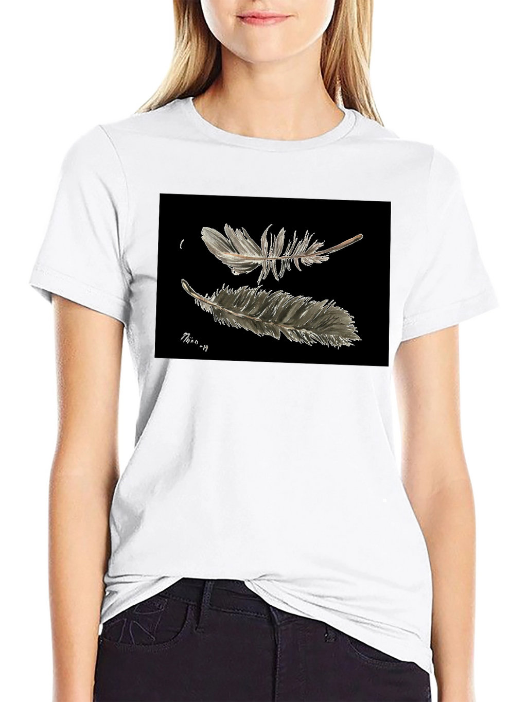 Feather Print Black T-Shirt