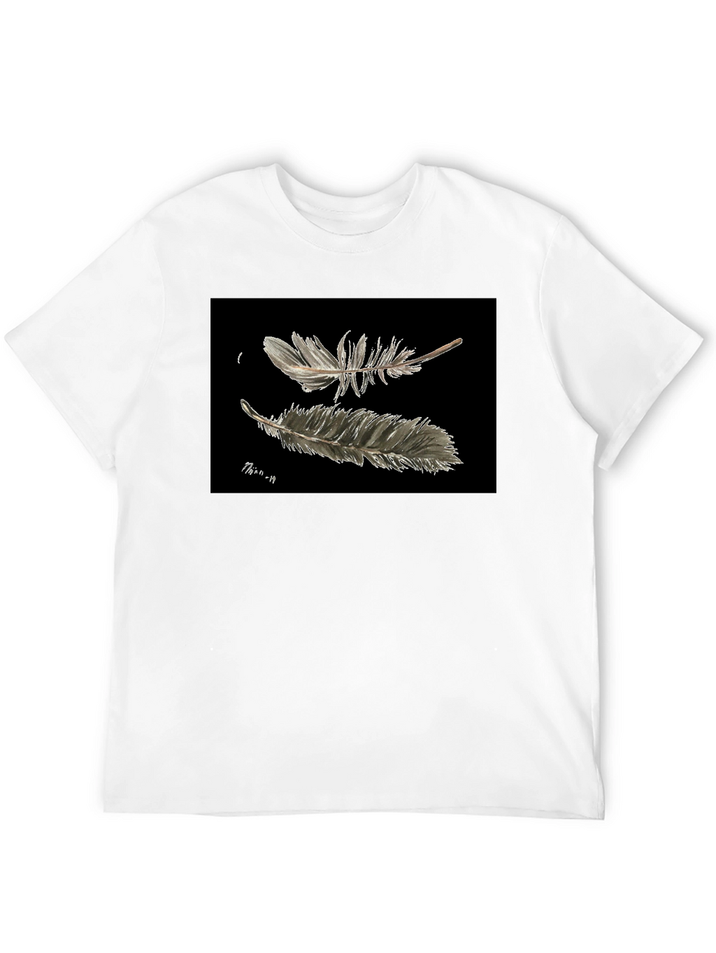 Feather Print Black T-Shirt