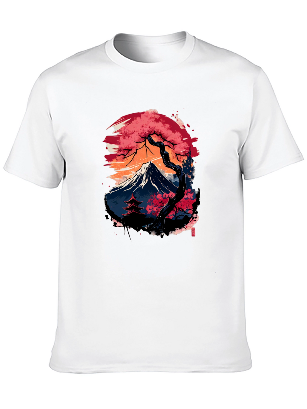 Japanese Mountain Print Black T-Shirt