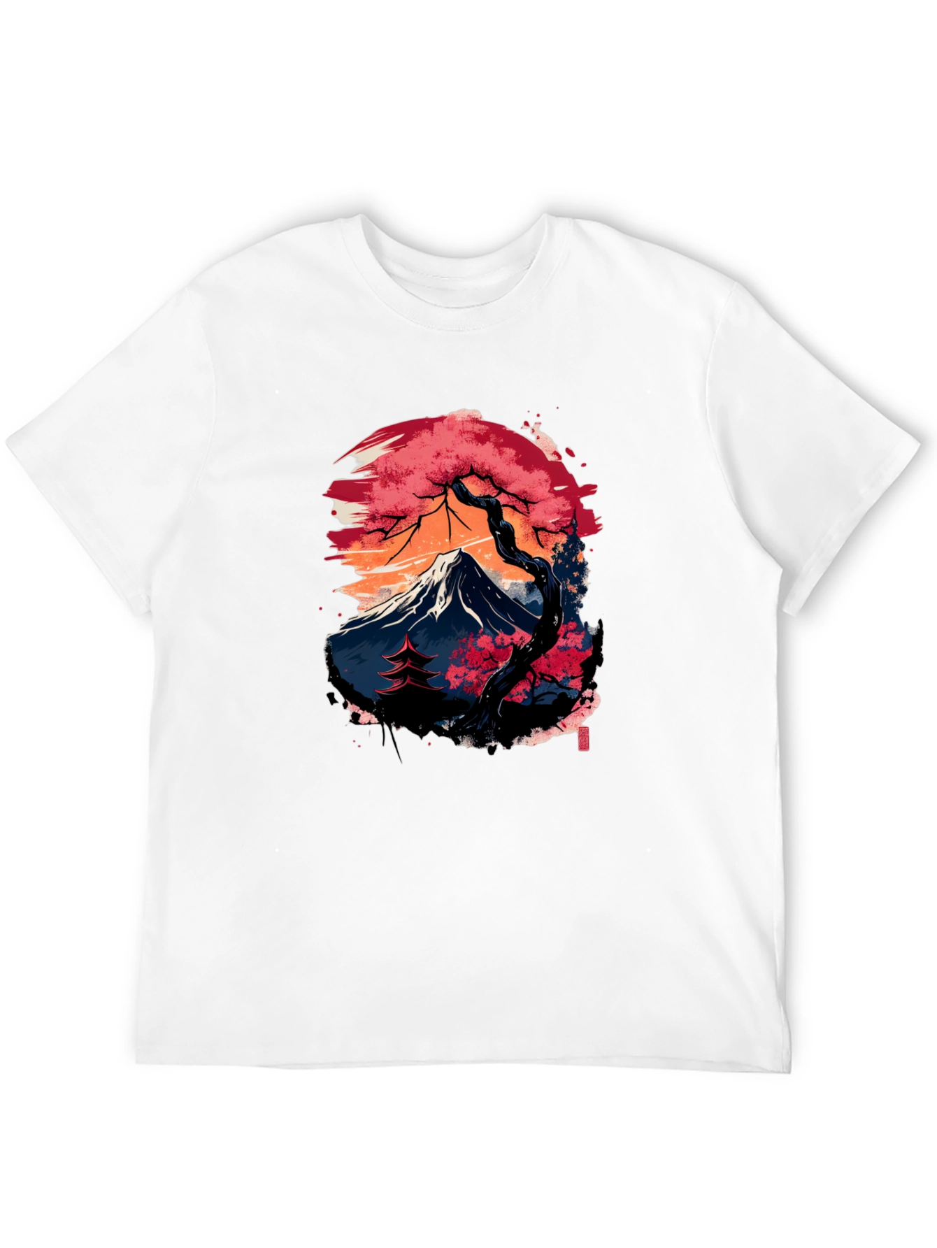 Japanese Mountain Print Black T-Shirt