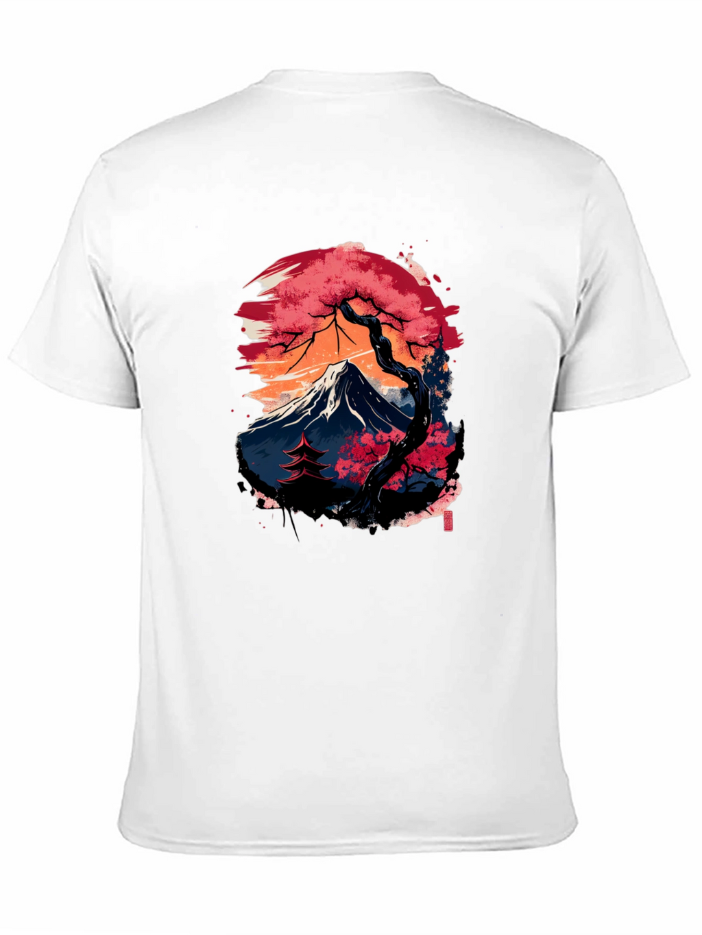 Japanese Mountain Print Black T-Shirt