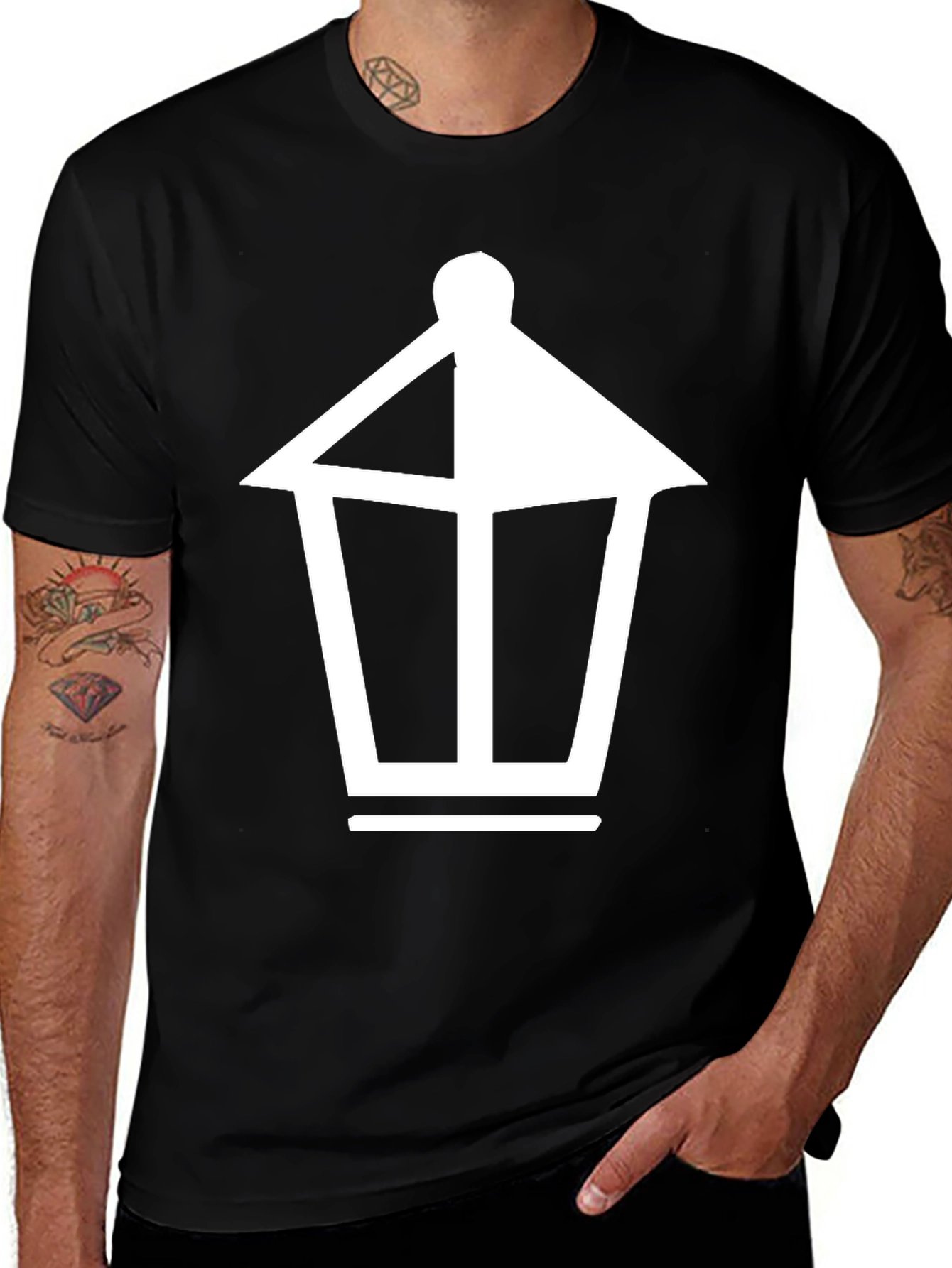 Black T-Shirt with Lantern Graphic