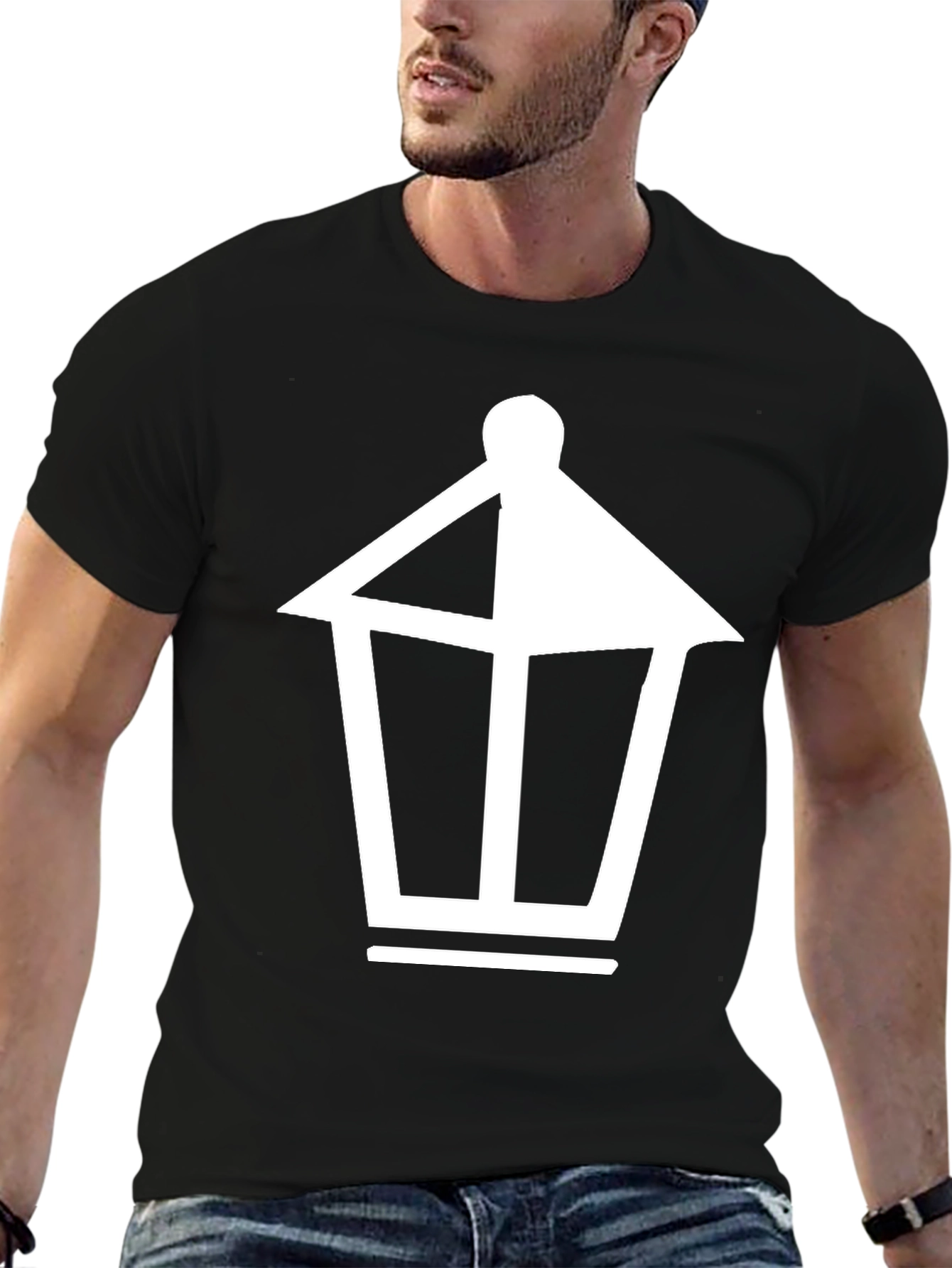 Black T-Shirt with Lantern Graphic