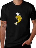 Chef Fish Graphic T-Shirt - Black Cotton Tee