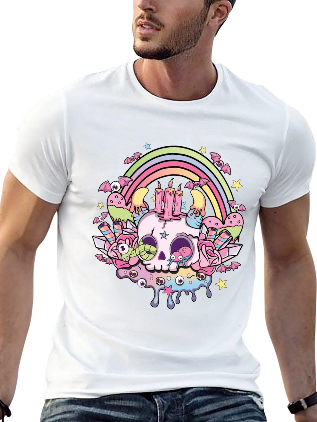 Pastel Goth Skull Rainbow T-Shirt