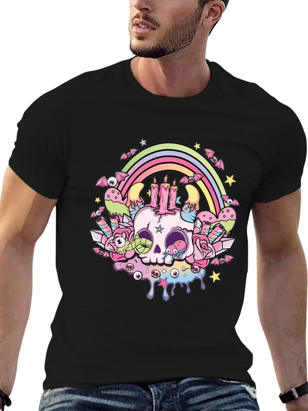 Pastel Goth Skull Rainbow T-Shirt