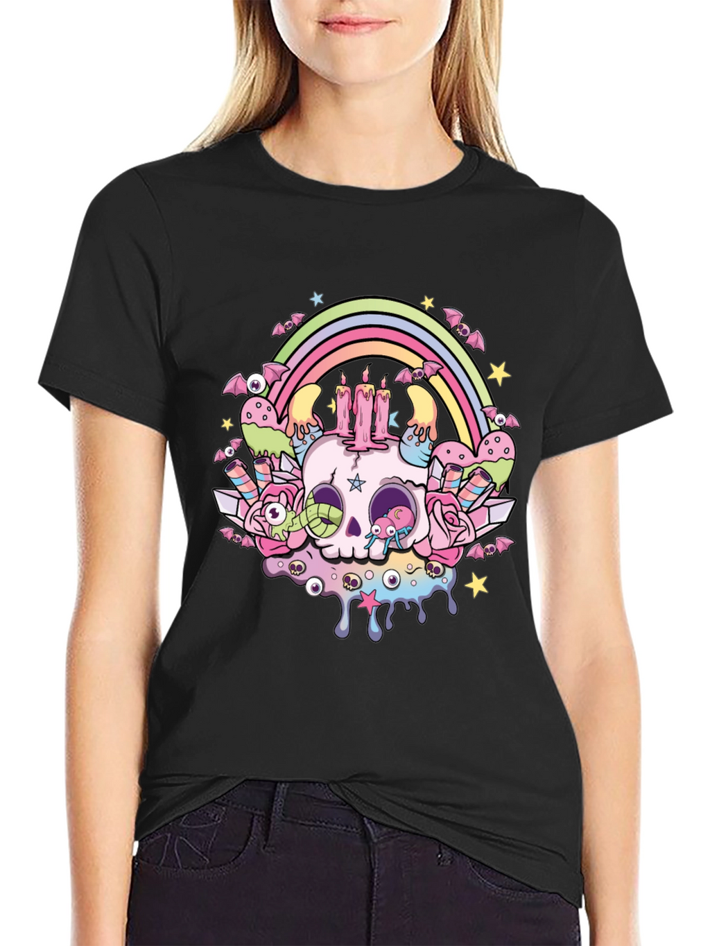 Pastel Goth Skull Rainbow T-Shirt