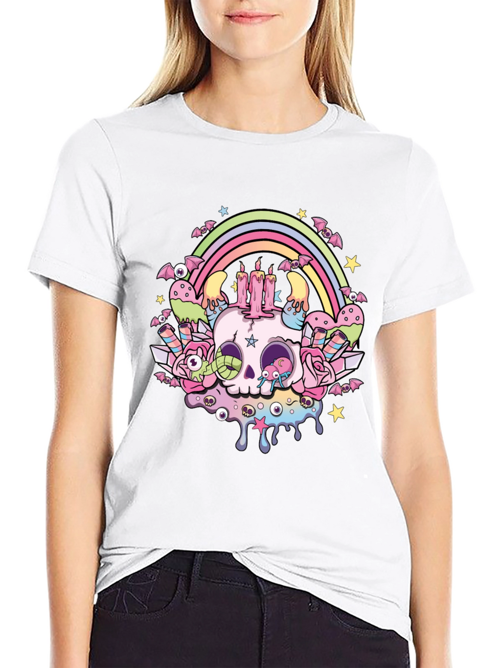 Pastel Goth Skull Rainbow T-Shirt