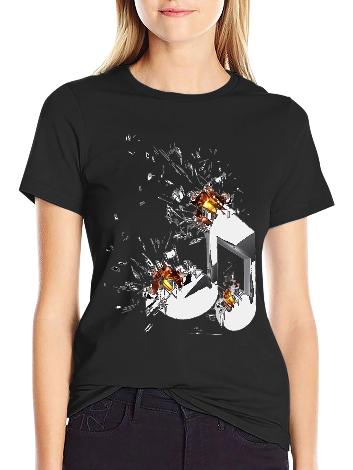 Shattered Music Note Graphic T-Shirt