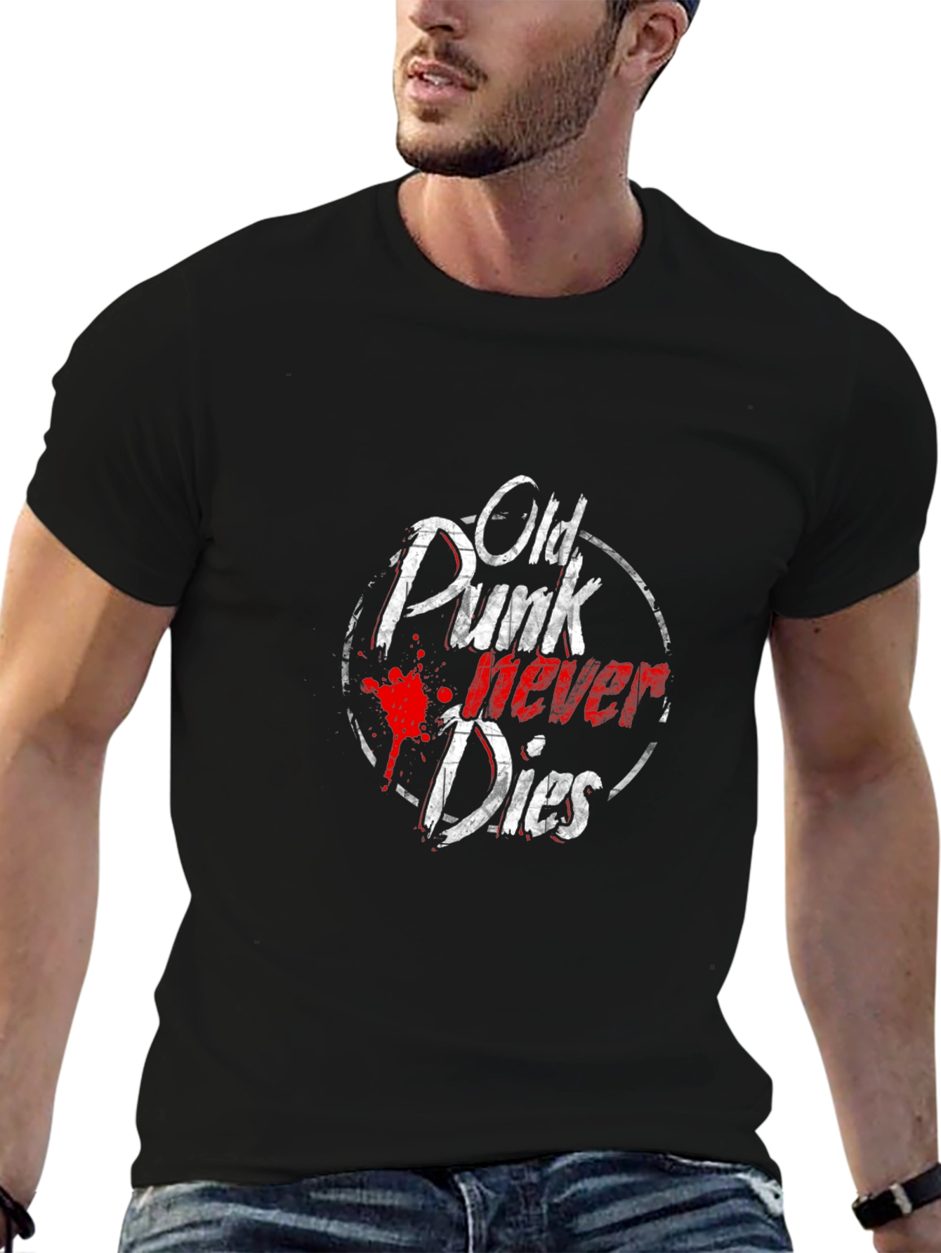 Old Punk Never Dies Black Graphic Tee