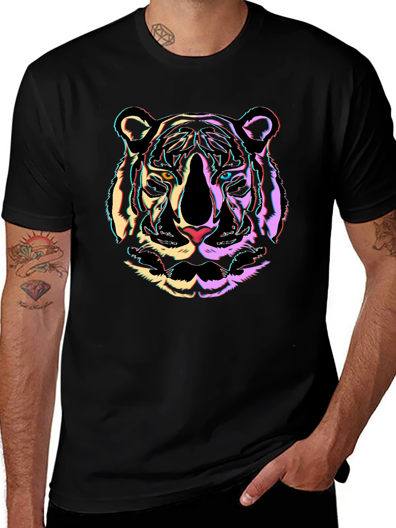 Neon Tiger Graphic Black T-Shirt