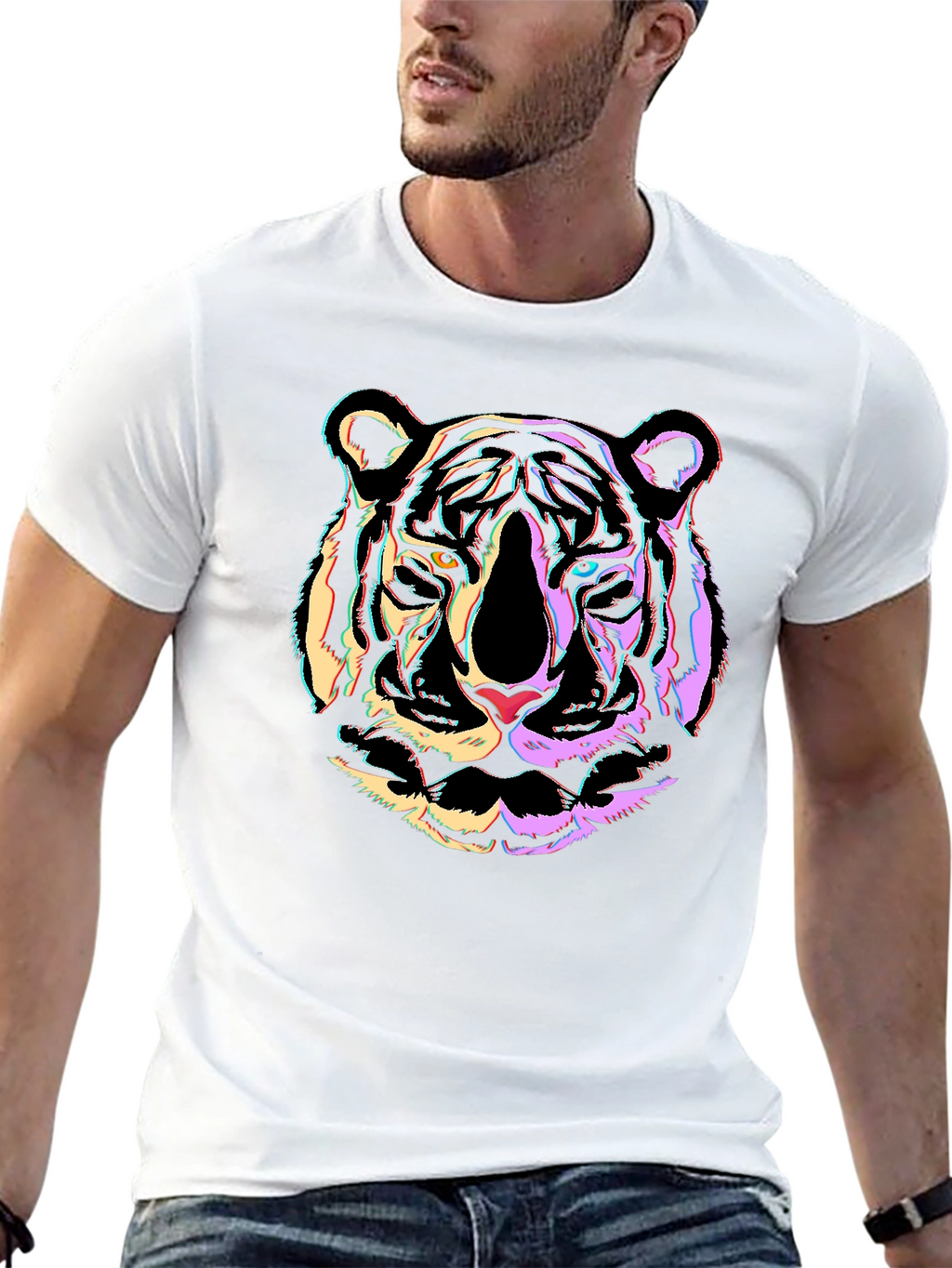 Neon Tiger Graphic Black T-Shirt