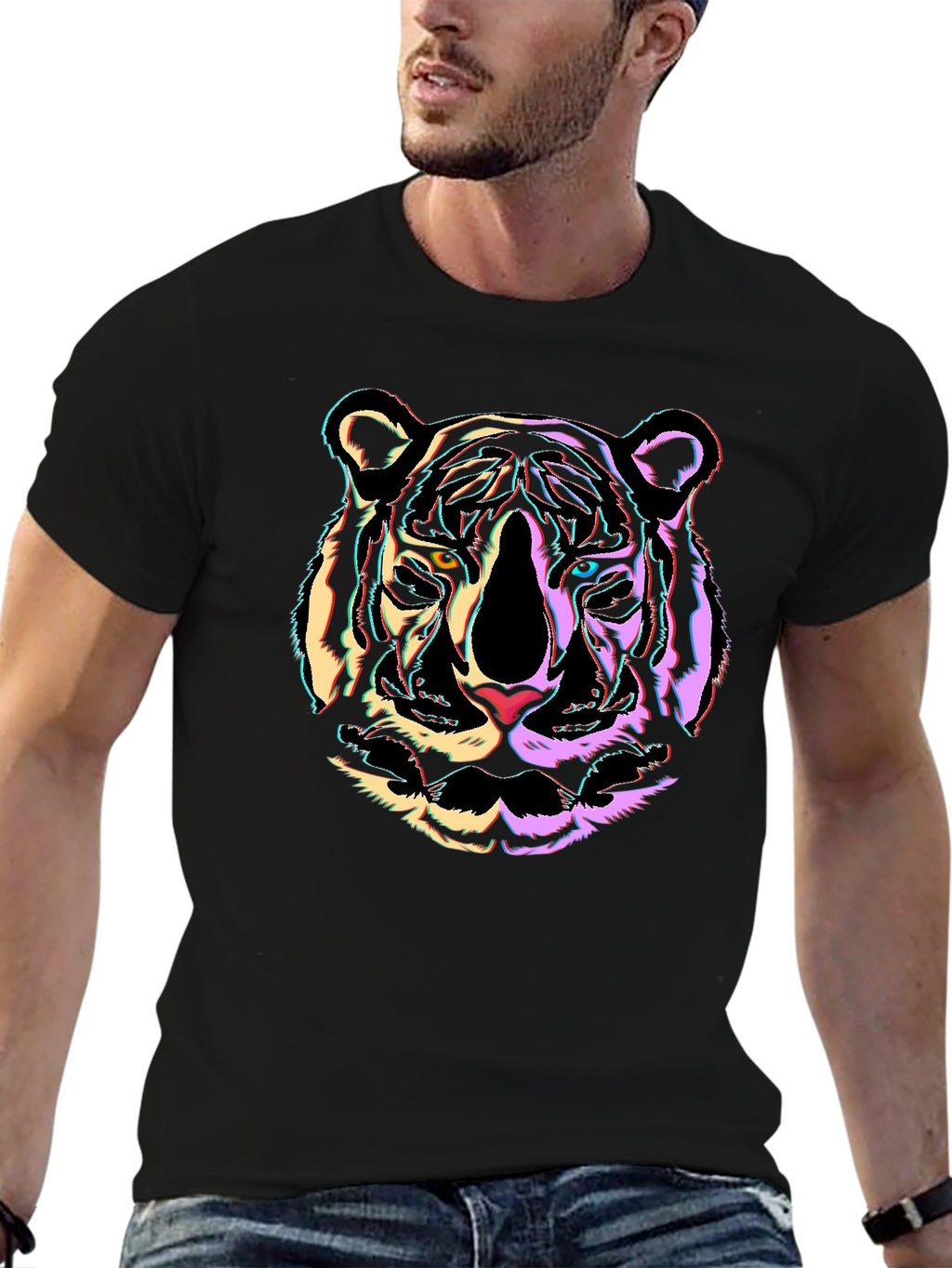 Neon Tiger Graphic Black T-Shirt
