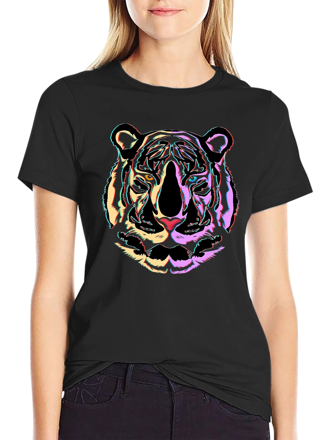 Neon Tiger Graphic Black T-Shirt