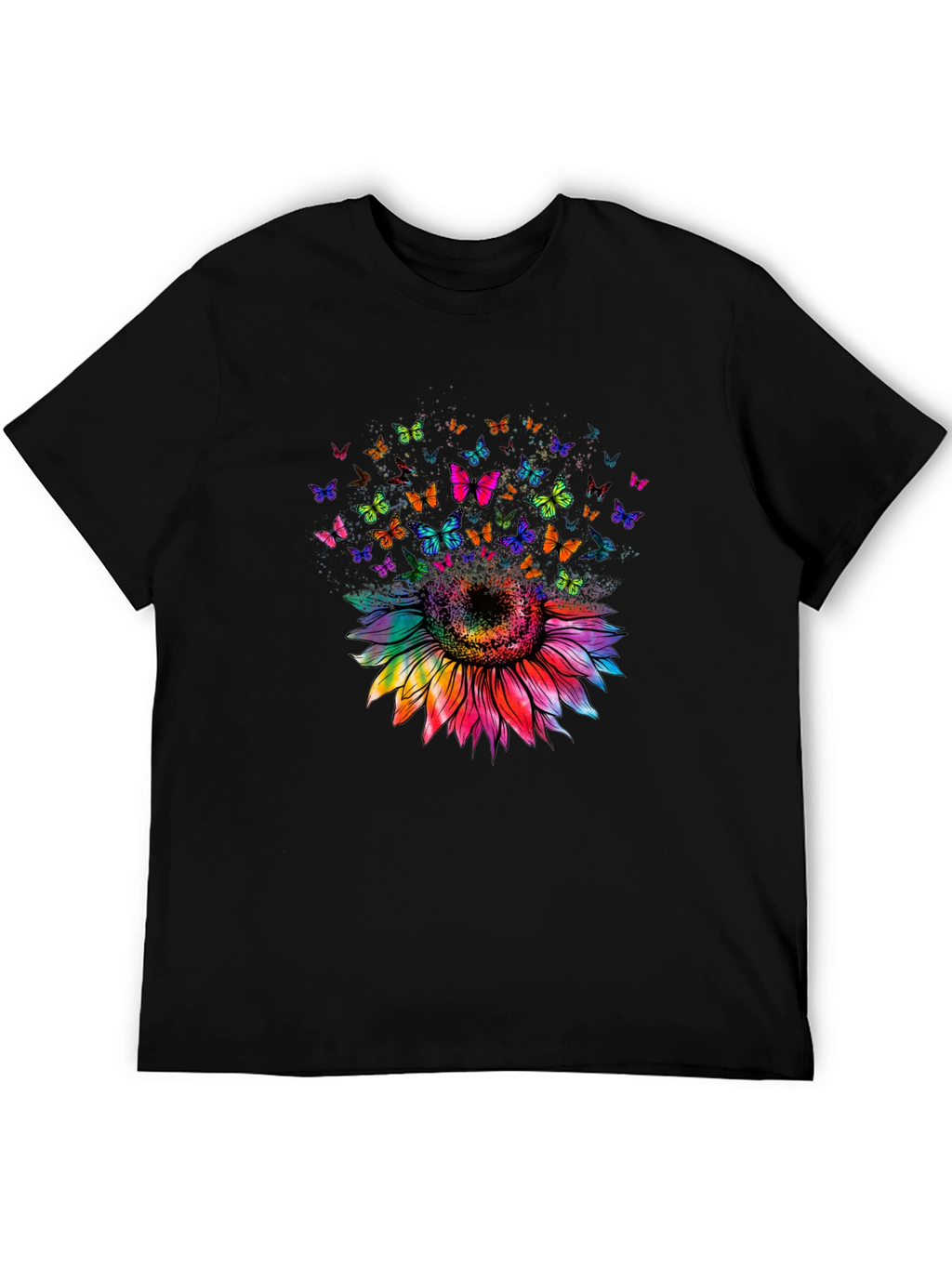 Sunflower Butterfly Graphic Tee - Black Cotton Blend