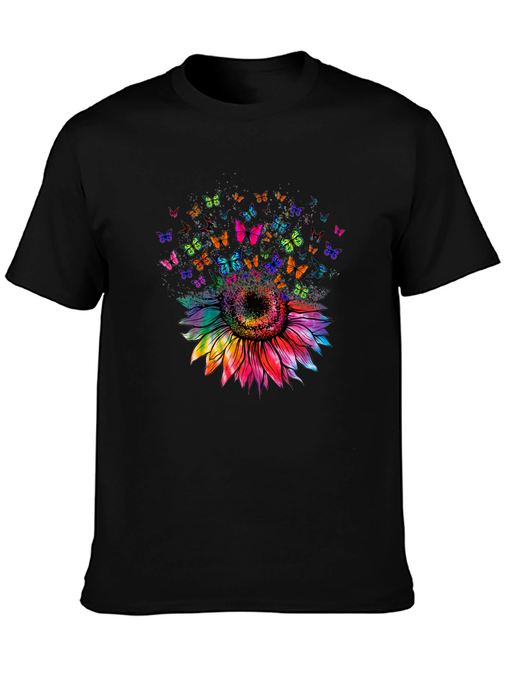 Sunflower Butterfly Graphic Tee - Black Cotton Blend