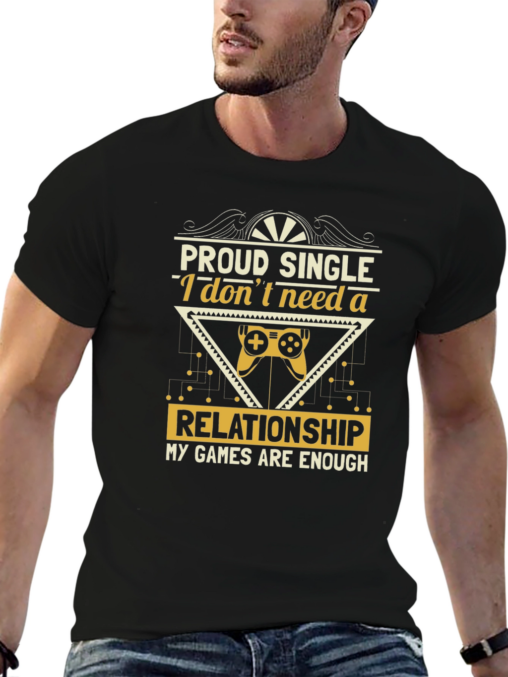 Proud Single Gamer Black T-Shirt