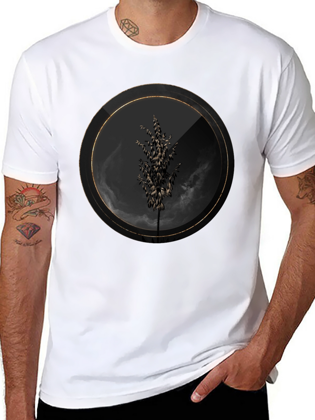 Modern Tree Graphic Black T-Shirt