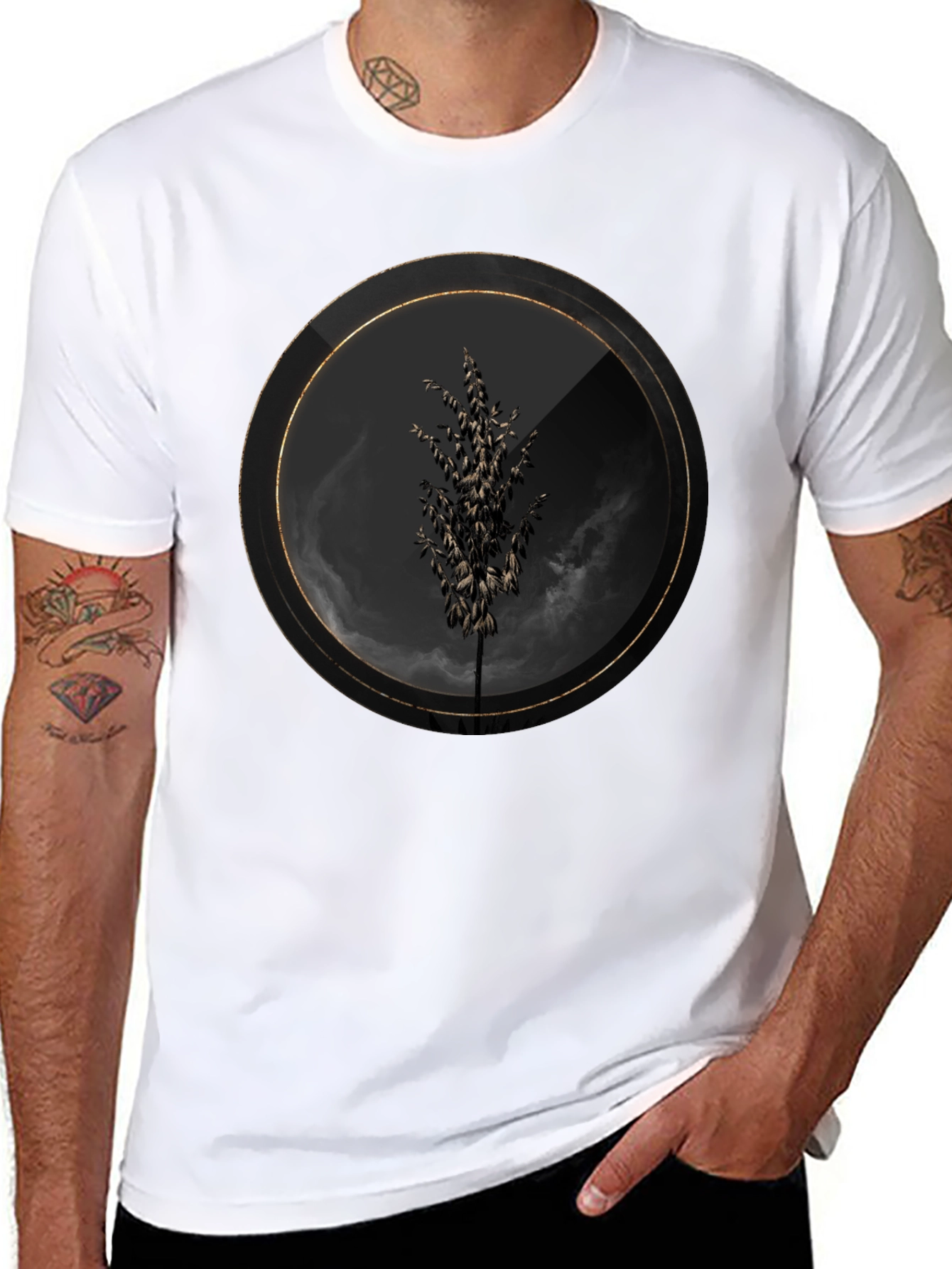 Modern Tree Graphic Black T-Shirt
