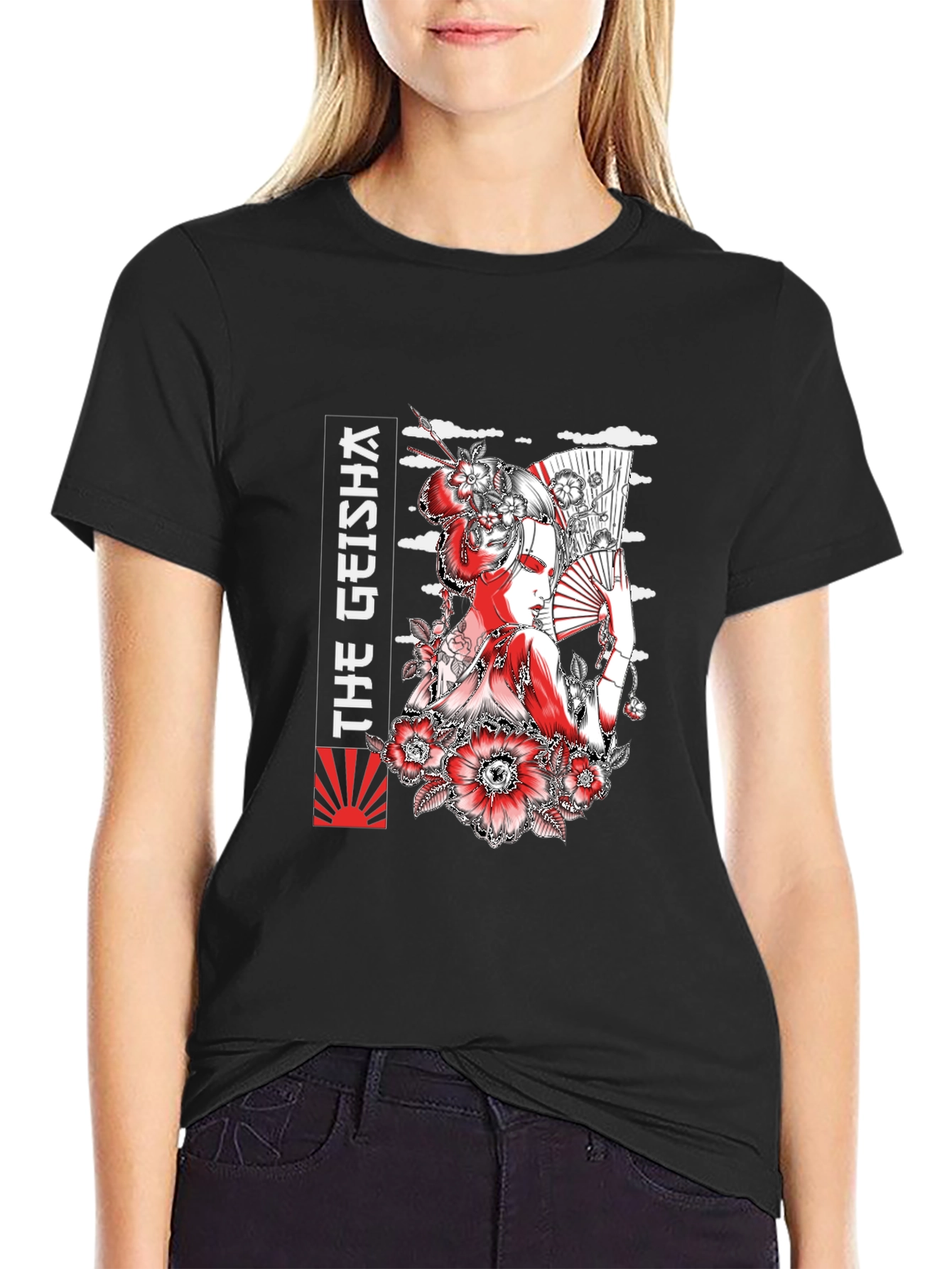 Geisha Graphic Print Black T-Shirt