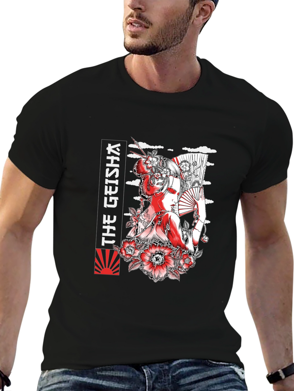 Geisha Graphic Print Black T-Shirt