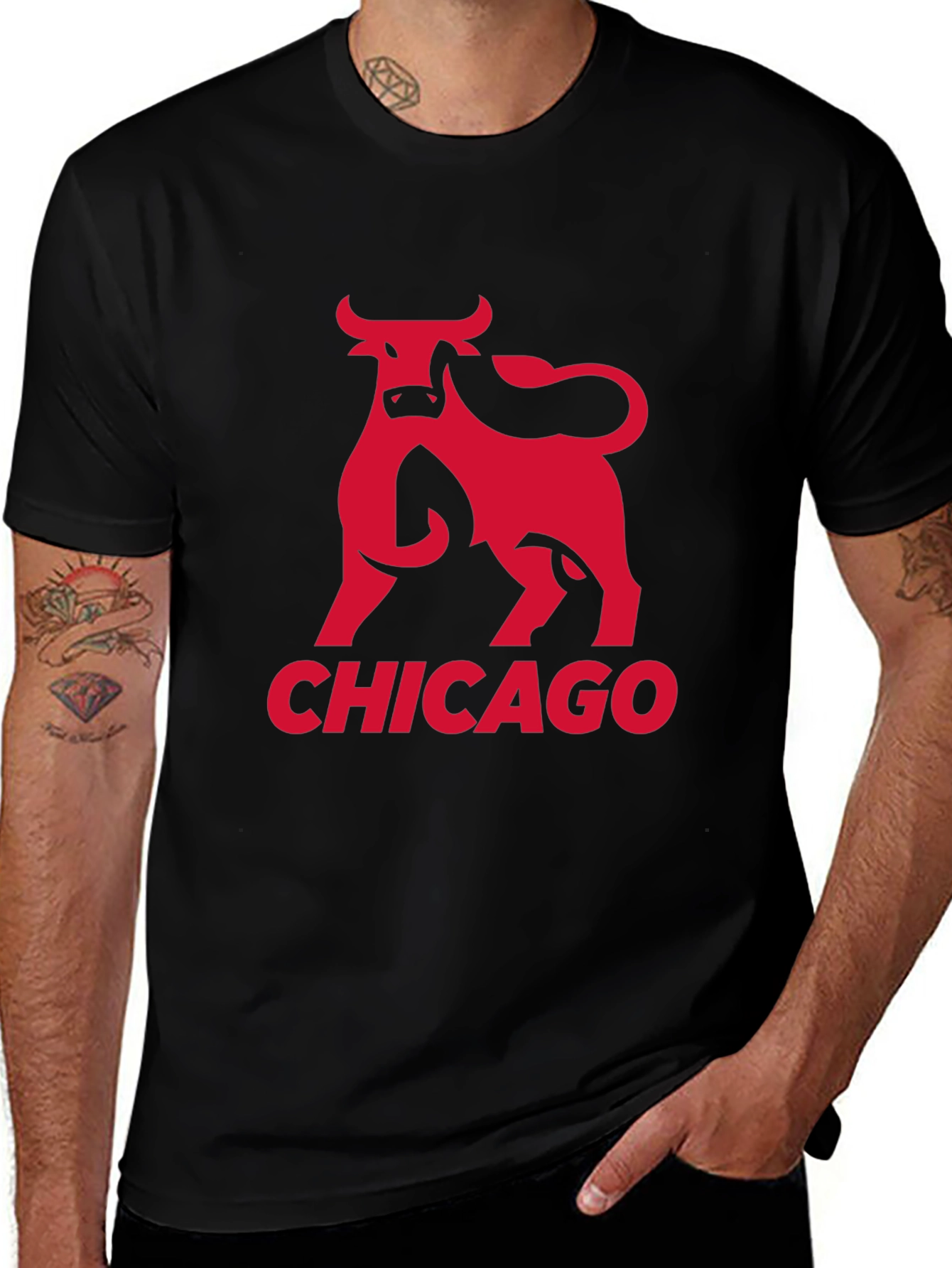 Chicago Bulls Graphic Tee - Red Bull Print on Black