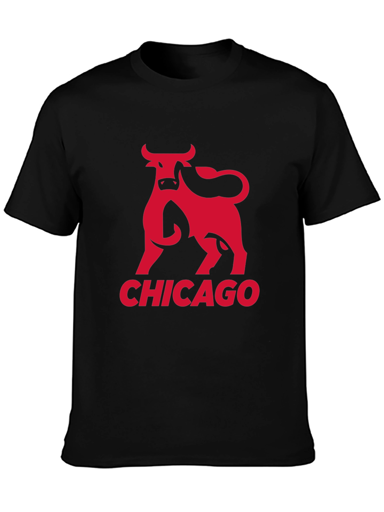 Chicago Bulls Graphic Tee - Red Bull Print on Black