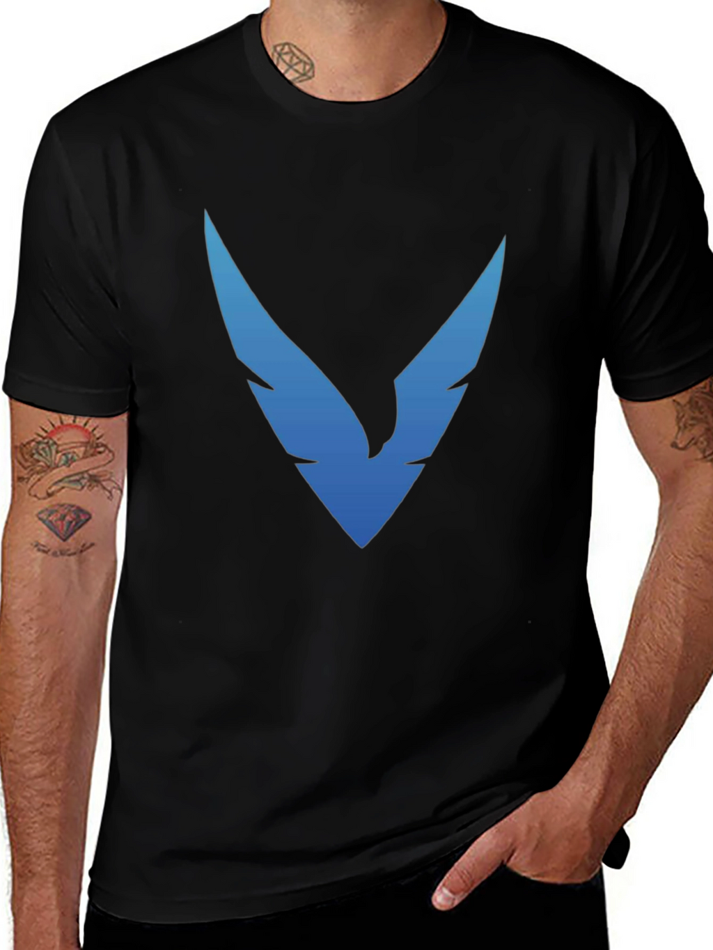 Black T-Shirt with Blue Winged Logo