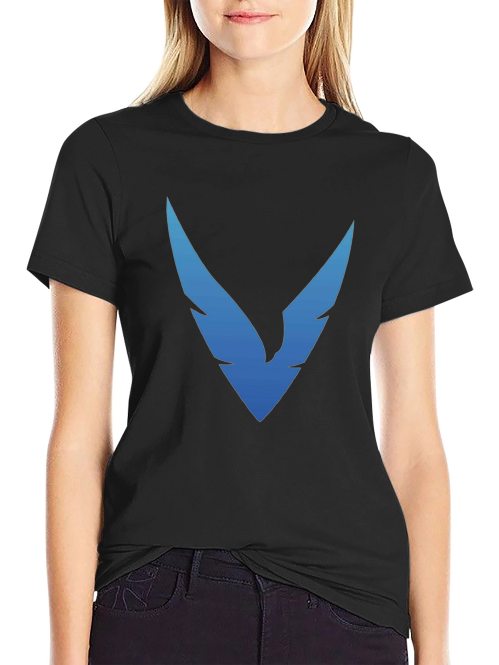 Black T-Shirt with Blue Winged Logo
