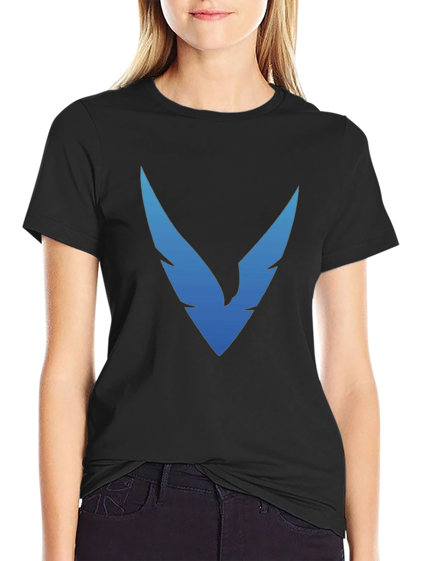 Black T-Shirt with Blue Winged Logo