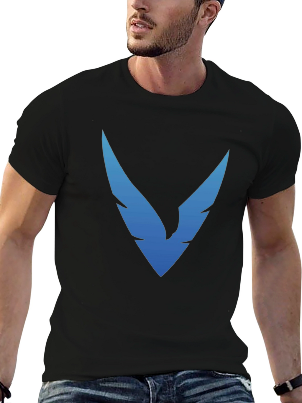Black T-Shirt with Blue Winged Logo