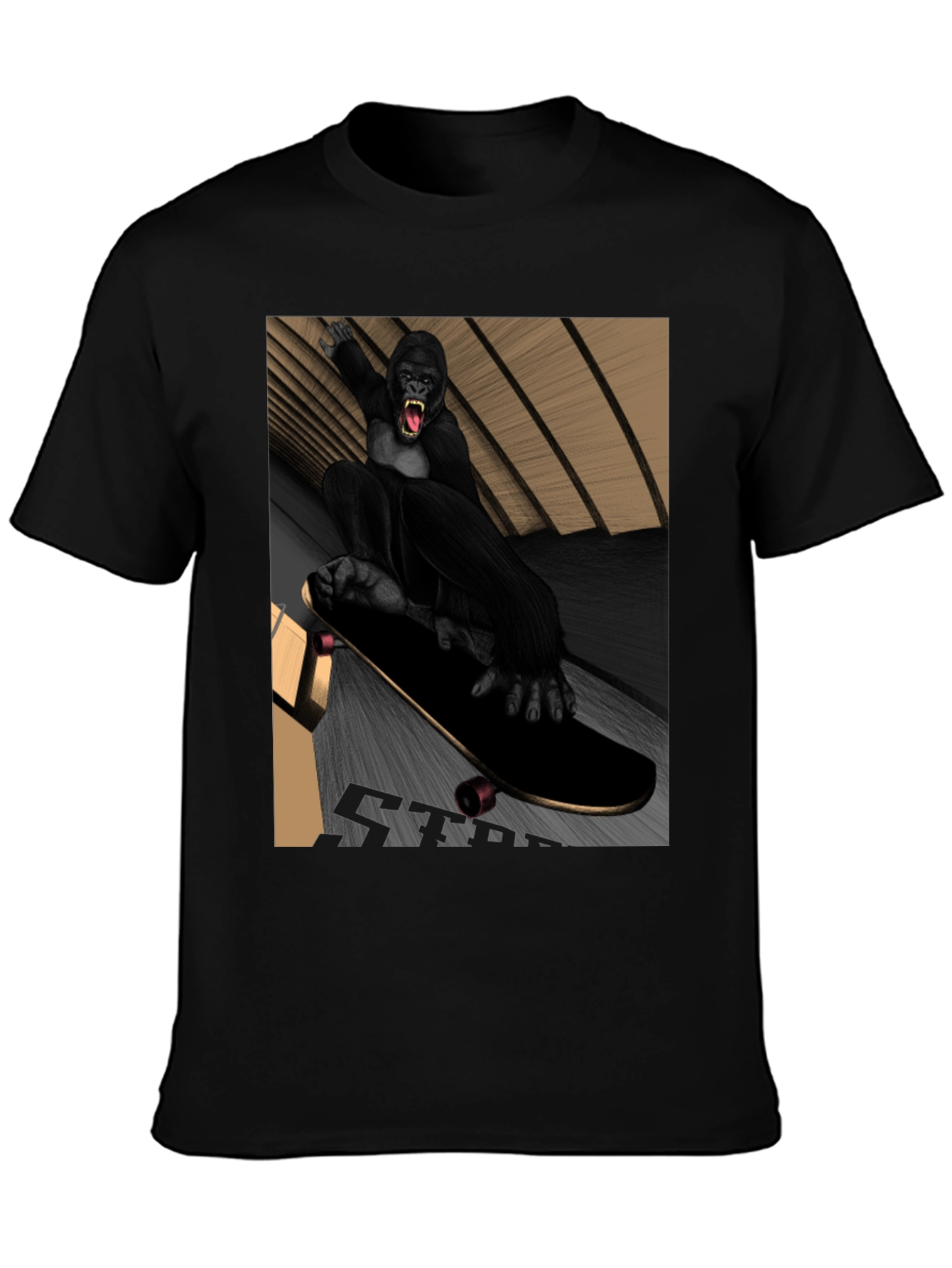 Skateboarding Gorilla Graphic Tee - Black T-Shirt